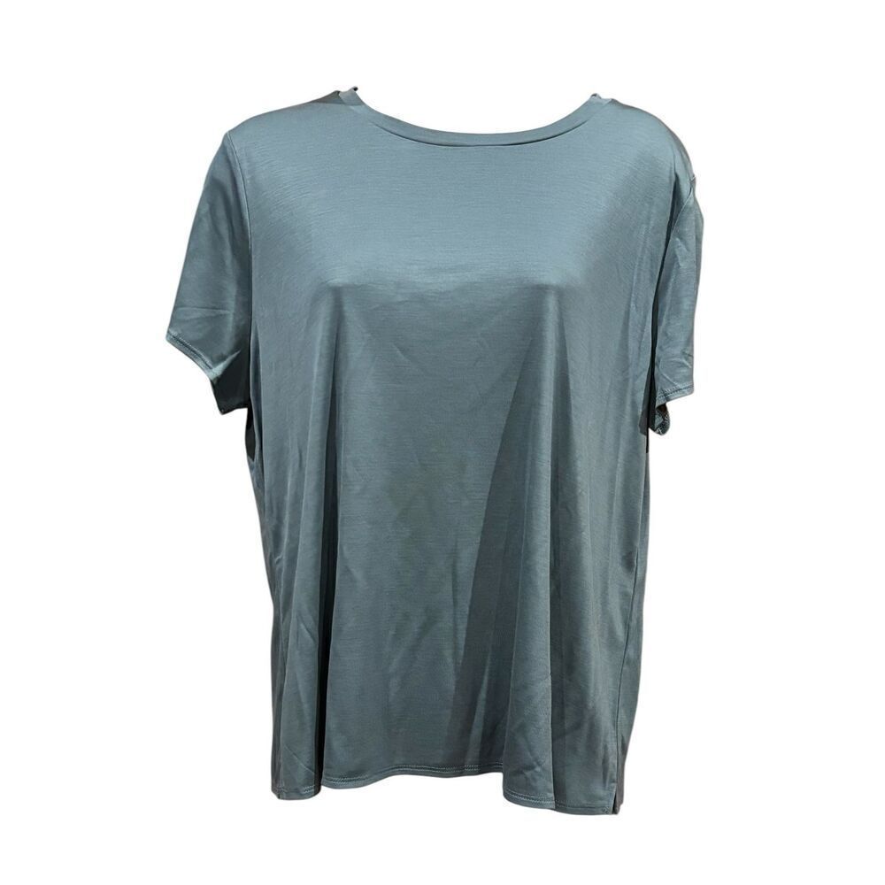 Eileen Fisher Tencel Short Sleeve T Shirt in Blue/Green NWT Size Large